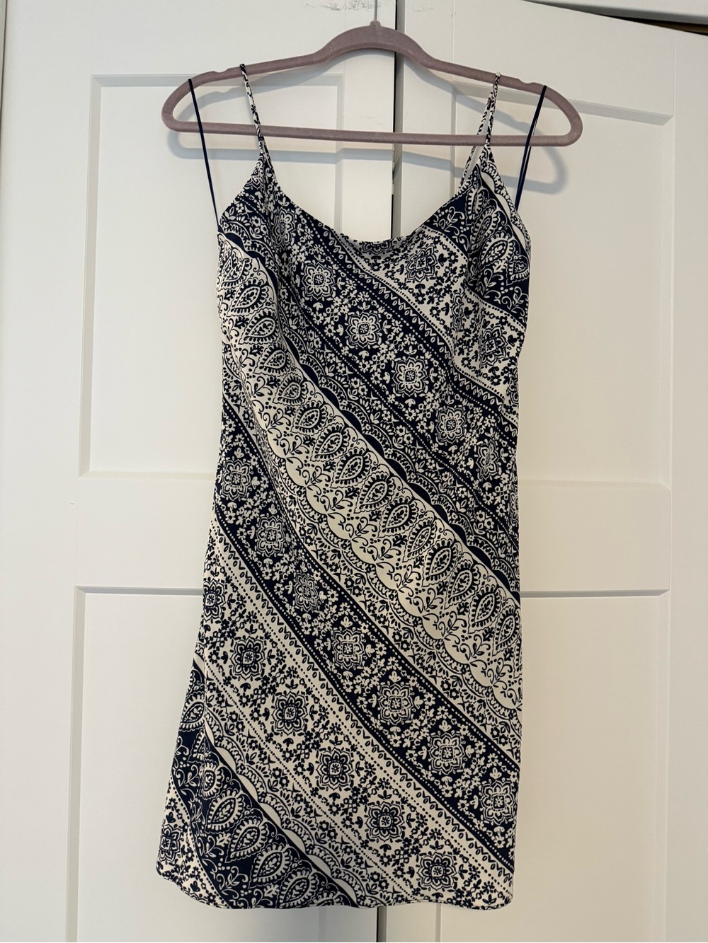 Navy & White Printed Slip Dress